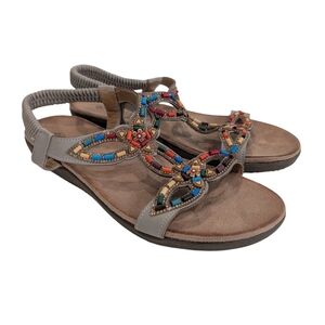 Patrizia Beaded T Strap Sandals Womens Size 8 Boho Stretch Slingback Comfort